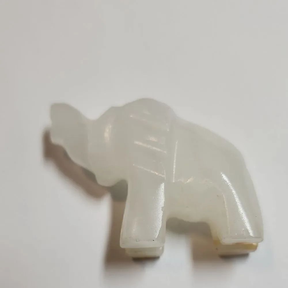 White Glass Elephant Figurine Trunk Raised Good Luck